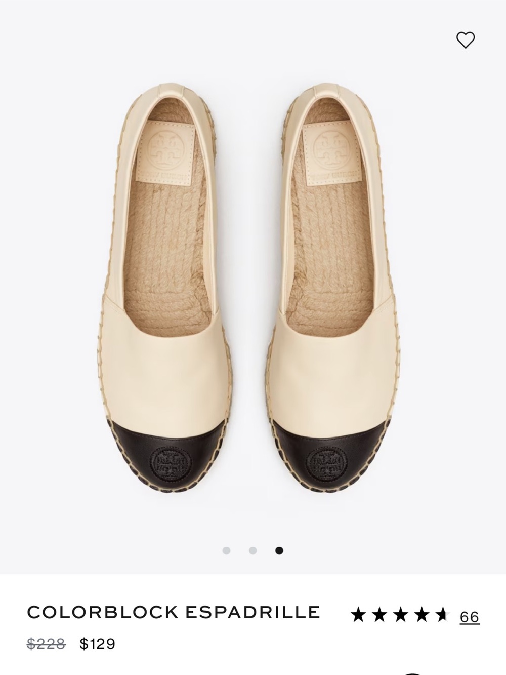 Tory Burch Two-Tone Leather Espadrille — Cream & Black